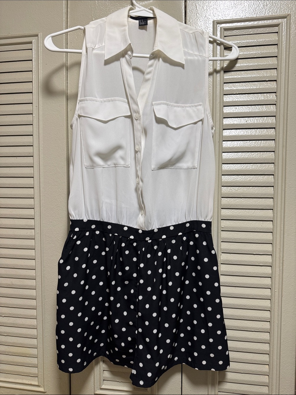 Forever 21 White and Black Polka Dot Sleeveless Romper